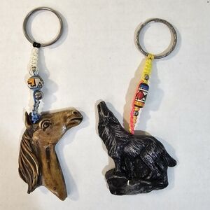 Carved Animal Keychains, Collectible, Novelty, Beaded, Handmade, Souveniers